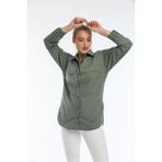 Kadın Kapaklı Çift Cepli Regular Fit %100 Pamuklu Kanvas Tunik Gömlek - XS - Haki