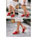 Kadın Kapalı Burun Espadril – Dolgu Topuk & Keten Terlik Modeli Kırmızı 37
