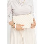 Kadın Kapitone Deri Clutch Portföy Çanta - 18*28 - Kırık Beyaz