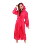 Kadın Kapşonlu Dantelli%100 Bambu Sabahlık nar 2XL