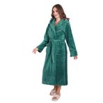 Kadın Kapşonlu Nakışlı%100 Bambu Uzun Sabahlık yeşil 2XL
