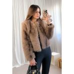 Kadın Kapşonlu Peluş Mont 5150 - Vizon - 42