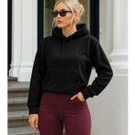 Kadın Kapüşonlu Cepli Siyah Polar Sweatshirt