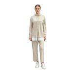 Kadın Kapüşonlu Fermuarlı Tunik Pantolon Takımı-14427 - BEIGE