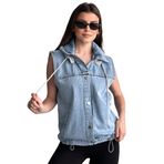 Kadın Kapüşonlu Jean Yelek Oversize Denim Günlük Basic Kot Yelek (Denim, L)