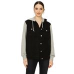 Kadın Kapüşonlu Kolları Penye Oversize Denim Ceket Siyah 36