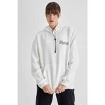 Kadın Kapüşonlu Sırt Baskılı Üç İplik Oversize Sweatshirt - Beyaz