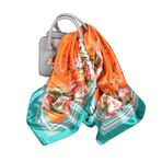Kadın Kare Fular Başörtüsü, İpek Şal Eşarp Kadın Modası Zarif Çiçekli Kare Saten Eşarplar Boyun Eşarpları İpek Eşarp Kadın(Orange Green)