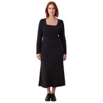 Kadın Kare Yaka A Line Kesim Uzun Kollu Örme Maxi Elbise Şık Ve Konforlu Günlük Stil Kaliteli-Siyah-3XL