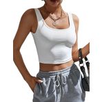 Kadın Kare Yaka Beyaz Slim Fit Crop Top Bluz (Beyaz, L)