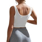 Kadın Kare Yaka Beyaz Slim Fit Crop Top Bluz (Beyaz, S)