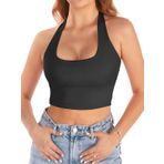 Kadın Kare Yaka Siyah Renk Crop Top Bluz (Siyah, L)