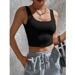 Kadın Kare Yaka Siyah Slim Fit Crop Top Bluz (Siyah, S)