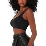 Kadın Kare Yaka Siyah Slim Fit Mini Crop Top Bluz Büstiyer (Siyah, S)