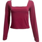 Kadın Kare Yaka Uzun Kollu Crop Bluz - S - 0P - Pembe