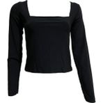 Kadın Kare Yaka Uzun Kollu Crop Bluz - XS - 000-Siyah