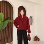 Kadın Kaşe Bomber Ceket - Bordo