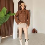 Kadın Kaşe Bomber Ceket - Kahverengi - XL