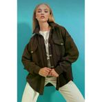 Kadın Kaşe Oversize Geniş Kesim Iki Cepli Kışlık Ceket Spor Koton Oduncu Gömlek 3270286