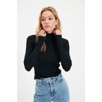 Kadın Kaşkorse Boğazlı Full Likralı Fitilli Body Kazak - Siyah