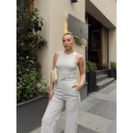 Kadın Kaşkorse Kumaş Atlet Ve Yüksek Bel Bol Paça Pantolon Ikili Takım