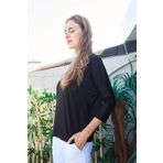 Kadın Kayık Yaka Yarasa Kapri Truvakar Kol Kırışmaz Span Kumaş T-shirt Bluz-Siyah