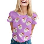 Kadın kazağı, Noel tişörtü, gündelik, şarap kadehi, baskılı, bluz, yuvarlak yaka, kısa kollu, mutlu noel, sweatshirt, Noel kazağı, bol, Noel partisi, üst giyim, Noel tişörtü, 2 lila, M