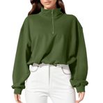 Kadın kazağı, pamuklu sweatshirt, kapüşonsuz, balıkçı yaka, uzun kollu, kazak, süveter, kışlık bluz, üst giyim, genç kıyafetleri, fermuarlı, bol, gündelik sweat kazak, Ag, XL