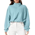 Kadın kazağı, pamuklu sweatshirt, kapüşonsuz, balıkçı yaka, uzun kollu, kazak, süveter, kışlık bluz, üst giyim, genç kıyafetleri, fermuarlı, bol, gündelik sweat kazak, Mavi, L