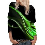 Kadın Kazağı Uzun Klasik Basic Yuvarlak Yaka Spor Üst Giyim 3D Baskılı Sweatshirt Sonbahar Kış Sıcak Üst Parça Desenli Süveter Kazak Pamuk Tunik Bluz Üst Giyim, Yeşil., S