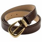 Kadın Kemer Kroko Suni Deri Kemer 2.5 cm – Gold Takım Tokalı Zarif Bel Kemeri – Siyah, Beyaz, Kahverengi Renk Seçenekli – Elbise, Pantolon ve Kot İçin – Her Kombine Uyum Sağlayan (KAHVERENGİ)