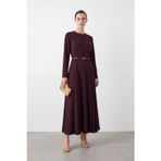 Kadın Kemerli Maxi Elbise - 26S-12695ELB - BURGUNDY