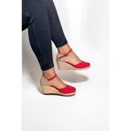 Kadın Keten Dolgu Topuk Espadril – Arkası Hasırlı Yazlık Sandalet - Kırmızı - 40