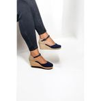 Kadın Keten Dolgu Topuk Espadril – Arkası Hasırlı Yazlık Sandalet - Lacivert - 36