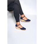 Kadın Keten Espadril Sandalet – Düz Form, Yazlık Dolgu Topuk Lacivert 34