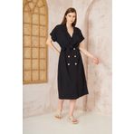 Kadın Keten Oversize Geniş Kesim/salaş/uzun Kısa Kollu Yazlık Ceket Elbise 3162400 Siyah 40