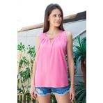 Kadın Kırışmaz Span Karışımlı Geniş Sıfır Yaka Yakası Pileli Aksesuarlı Kolsuz T-shirt Bluz-Fujya