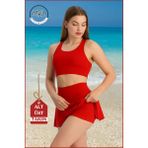 Kadın Kırmızı Alt-Üst Takım Şort & Crop Denizde Havuzda Sporda Casual / Günlük Kullanım TK3107 - XS