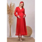 Kadın Kırmızı Baby Shower Şifon Hamile Elbise Dphml003