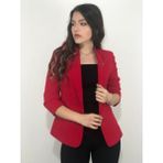 Kadın Kırmızı Bronş Detaylı Truvakar Kol Blazer Ceket