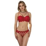Kadın Kırmızı Destekli Dantelli Bralet Sütyen Külot Takım, 90B, BB4491NT-19804IGP27190916