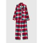 Kadın Kırmızı Ekoseli %100 Koton Desenli Pijama Takımı