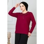 Kadın Kırmızı Penye Bluz - Koyu Kırmızı - XL