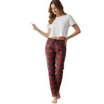 Kadın Kırmızı Pijama Altı Süet Kumaş Ekoseli Rahat Kalıp Kurdeleli Esnek Yumuşak Doku Cepsiz (Kırmızı, 2XL)