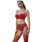 Kadın Kırmızı Push Up Destekli Sütyen Külot Jartiyerli Çorap Takım, 80B, B2491NT-19804IGP27190988
