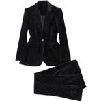 Kadın Kırmızı Siyah Mavi Bayan Pantolon Takım Kadın İş Elbisesi Resmi Ceket Blazer ve Pantolon Çizgili 2 Parça Takım, Siyah Pantolon Takımı, XXL