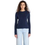 Kadın Kısa Kol Bisiklet Yaka Çizgili Regular Fit Bej Kazak WW0WW40264-ADK