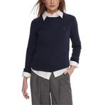 Kadın Kısa Kol Bisiklet Yaka Çizgili Regular Fit Mavi Kazak WW0WW40264-C1G