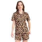 Kadın Kısa Kol Gömlek Yaka Önden Düğmeli Leopar Şortlu Pijama Takım C3T0N1O904 LEOPAR L