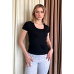 Kadın Kısa Kol Kare Yaka Body 21069 - Siyah - M
